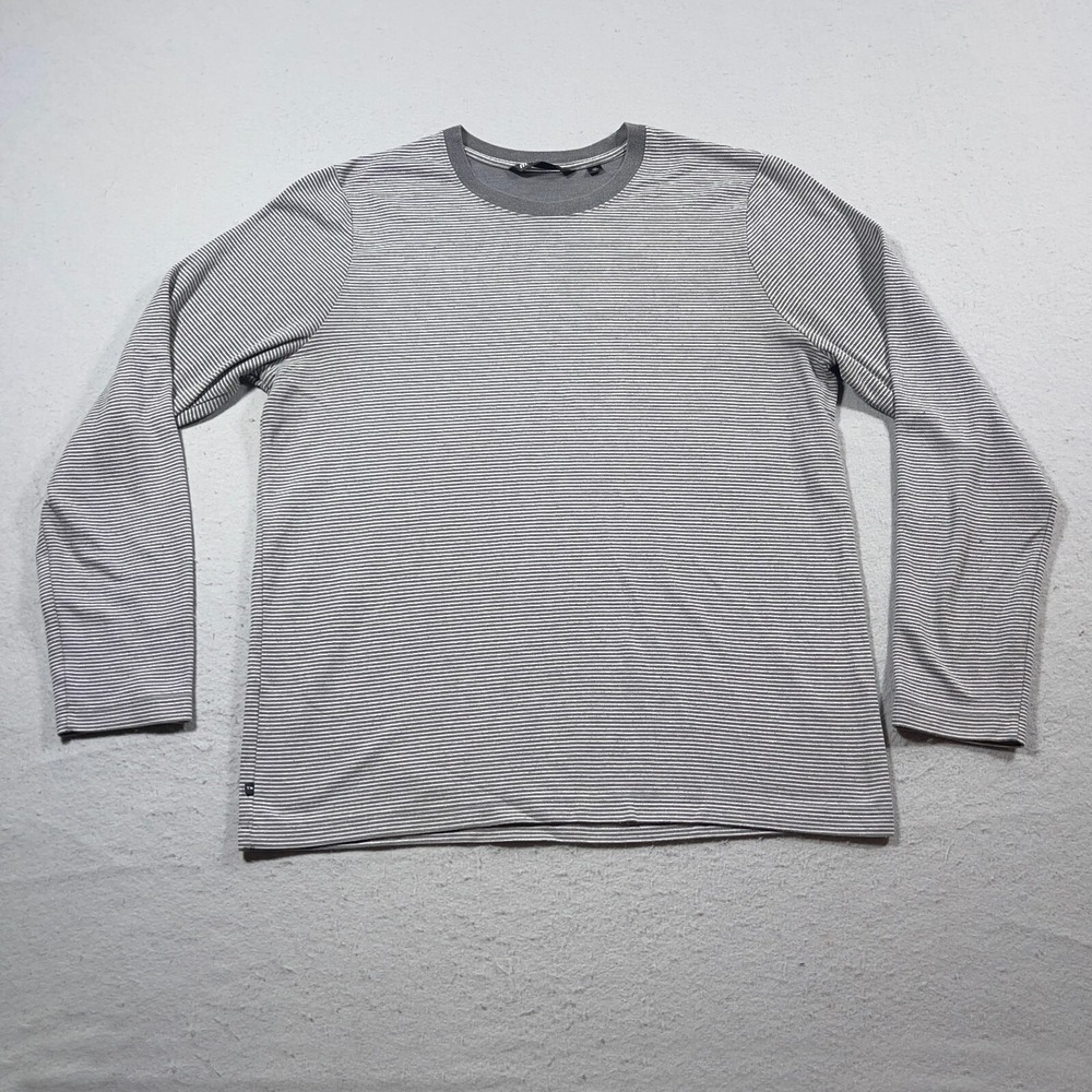 Travis Mathew Youth XXL Grey White Striped Long Sleeve Crewneck Shirt Casual
